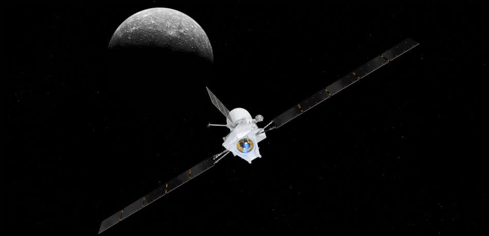 Artist's impression of the BepiColombo spacecraft approaching Mercury.