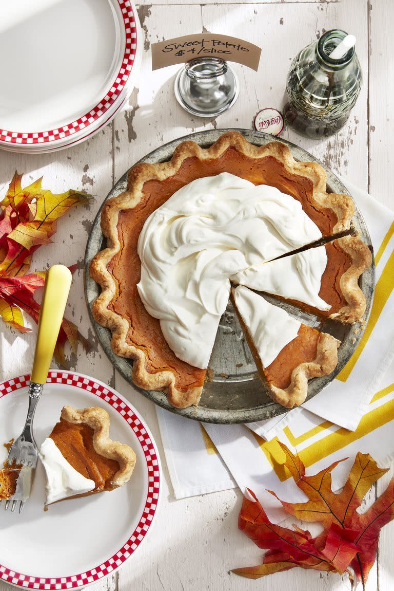 <p>A ginger-spiced cream makes this <a href="https://www.countryliving.com/food-drinks/g1368/thanksgiving-pies/" rel="nofollow noopener" target="_blank" data-ylk="slk:Thanksgiving pie;elm:context_link;itc:0;sec:content-canvas" class="link ">Thanksgiving pie</a> unforgettable.</p><p><strong><a href="https://www.countryliving.com/food-drinks/a24279831/gingery-sweet-potato-pie-recipe/" rel="nofollow noopener" target="_blank" data-ylk="slk:Get the recipe for Gingery Sweet Potato Pie;elm:context_link;itc:0;sec:content-canvas" class="link ">Get the recipe for Gingery Sweet Potato Pie</a>.</strong> </p>