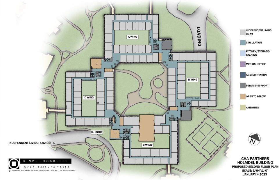 Site plans for a long term care facility by CHA Partners proposed at the former Vonage site.