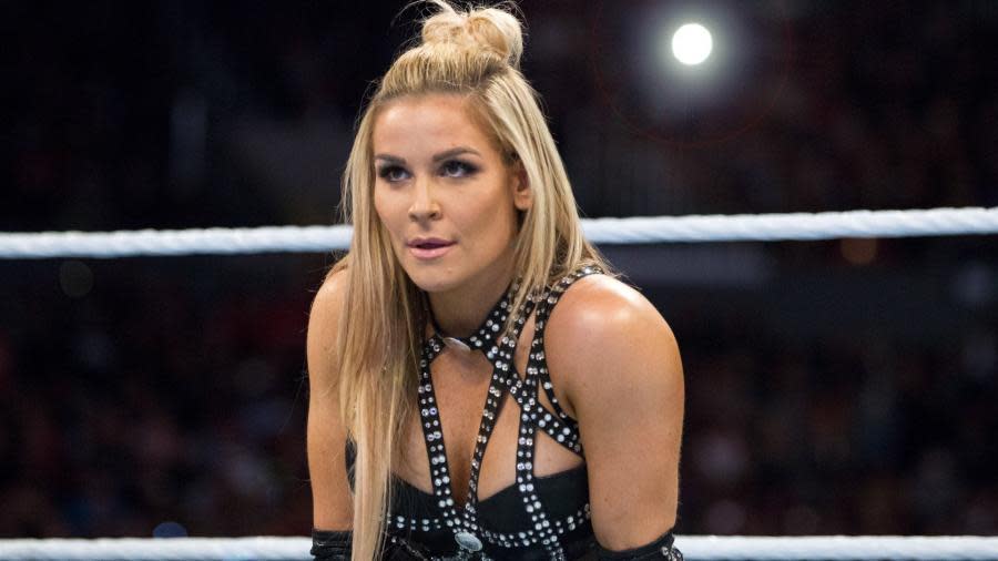 Natalie “Natalya” Neidhart is seen in a WWE ring. Neidhart will face Ruby Riott in a tables match at the “TLC” pay-per-view event. (Photo Courtesy of WWE)