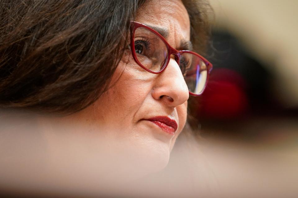 Dr. Nemat "Minouche" Shafik, Columbia University's president, testifies before the House education committee on Wednesday, April 17.