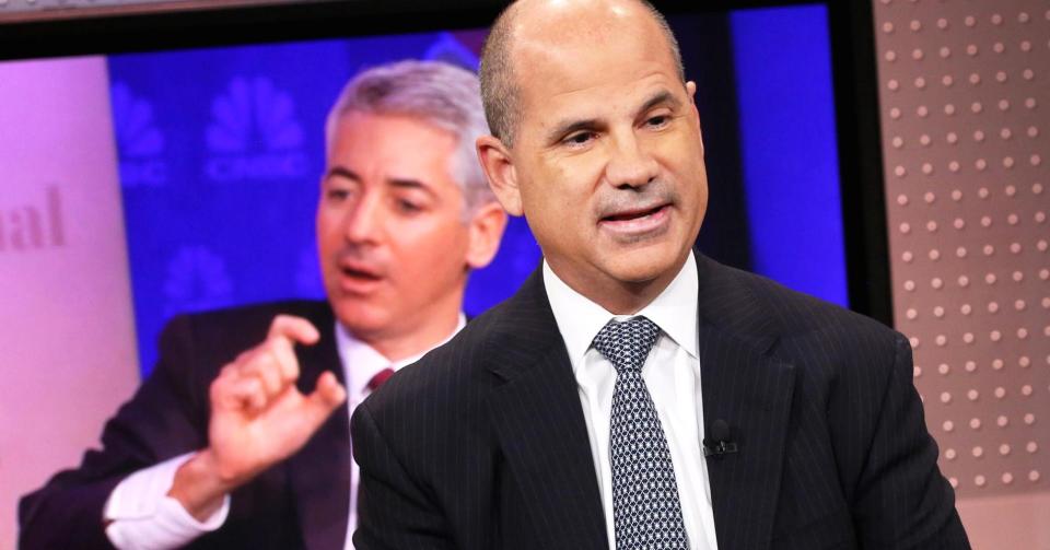 ADP CEO Carlos Rodriquez on CNBC last year, with an image of investor Bill Ackman in the background. Source: CNBC