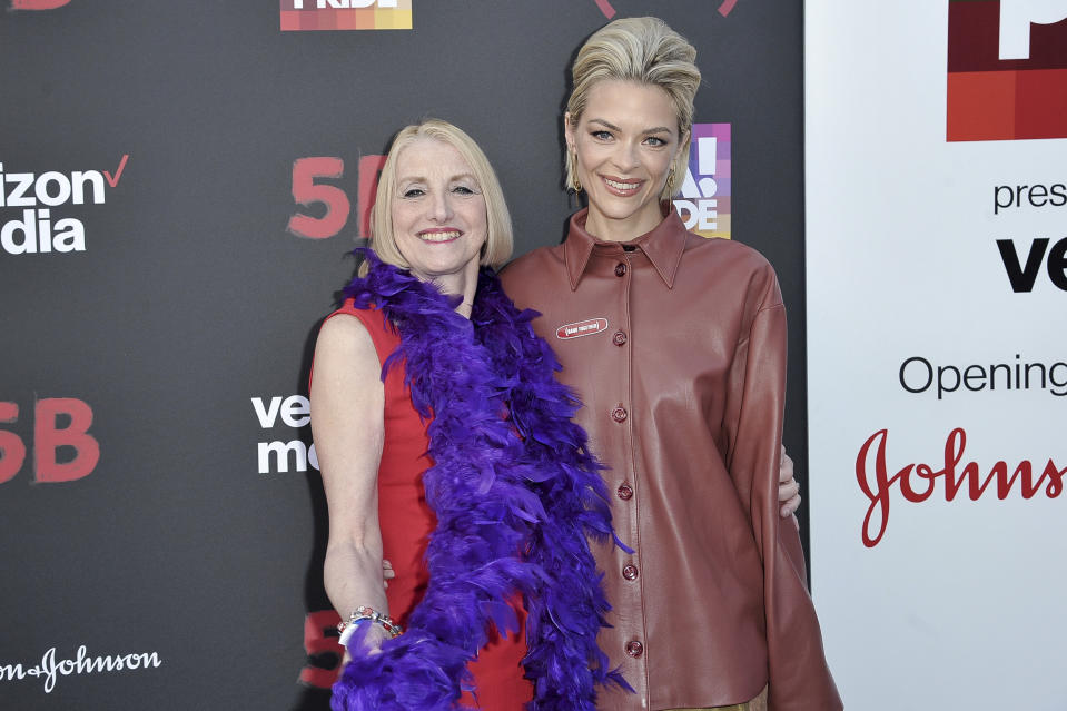 Rita Rockett, left, and Jaime King attend the U.S. premiere of the documentary Film "5B" during the opening night of LA Pride Festival on Friday, June 7, 2019, in West Hollywood, Calif. (Photo by Richard Shotwell/Invision/AP)