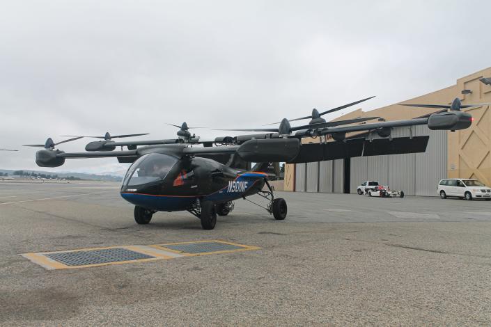 The Aska prototype flying car on a tarmac. 