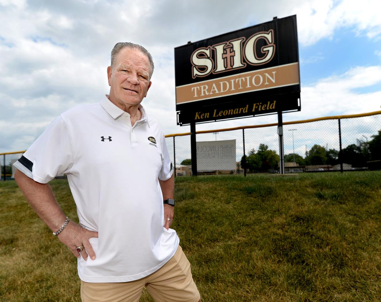 Sacred Heart-Griffin football Coach Ken Leonard at the field named after him Monday, June 26, 2023.