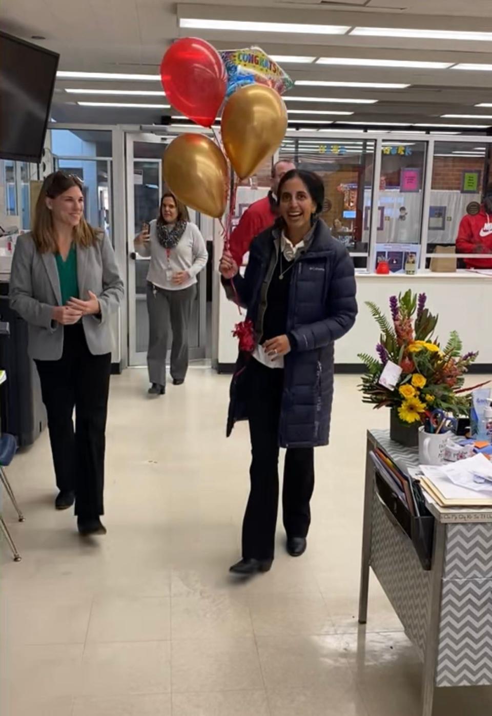 Komal Bhasin, chief schools officer at the Mass. Department of Elementary and Secondary Education, stopped in at Hayden McFadden Elementary School personally last week to share the news that the school had been officially taken out of the state's "underperforming" designation.