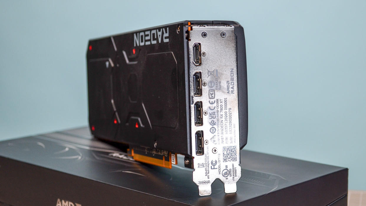  An AMD Radeon RX 7800 XT on a table. 