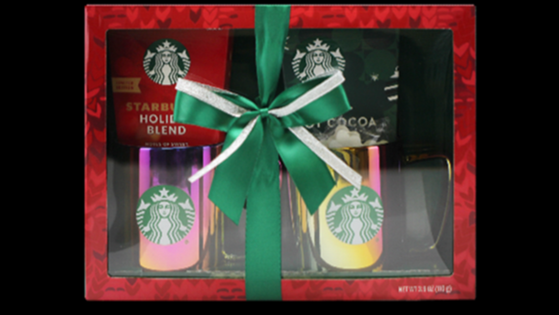 The 2023 Starbucks Holiday Gift Set with the recalled metallic mugs U.S. Consumer Product Safety Commission