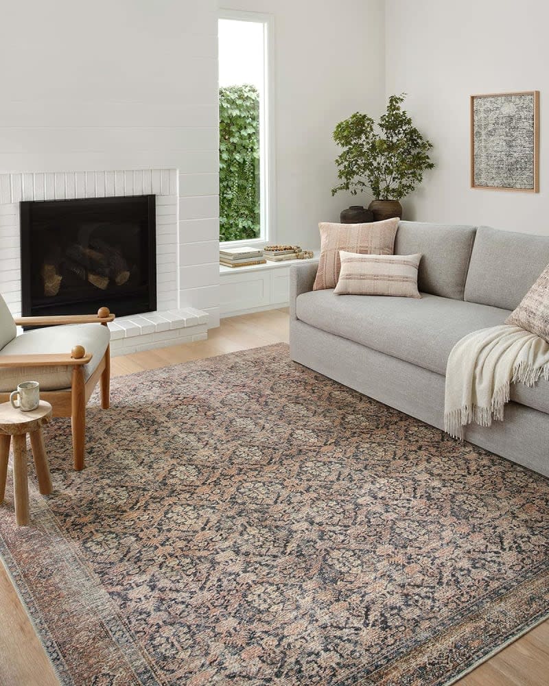 Amber Lewis x Loloi Billie Collection Ink/Salmon Area Rug 5' x 7'6"