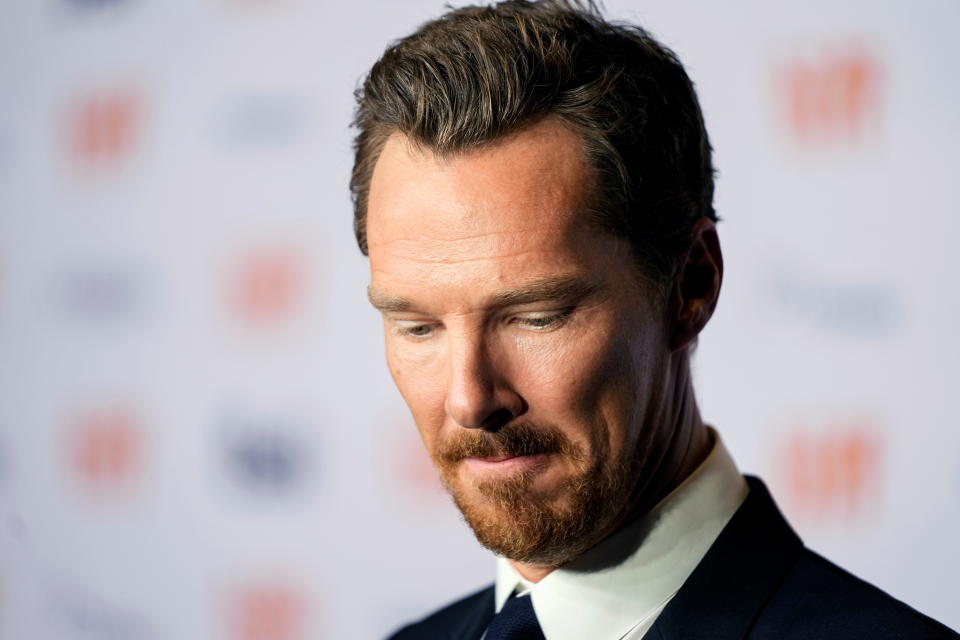 Benedict Cumberbatch reacts at the premiere of 