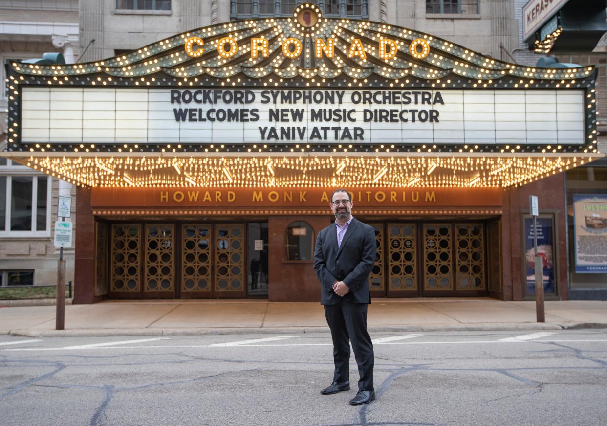 Yaniv Attar, Rockford Symphony Orchestra's new music director, poses for a photo on Wednesday, Jan. 18, 2023, at Coronado Performing Arts Center in Rockford.