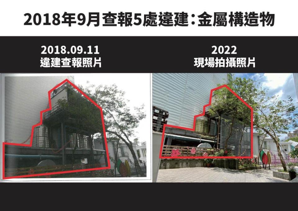 前國策顧問、民進黨北市黨部前主委黃承國經營的「星靓點花園飯店」婚宴餐廳，多處違建遭檢舉，至今6年仍未拆。 圖：擷取自劉仕傑臉書