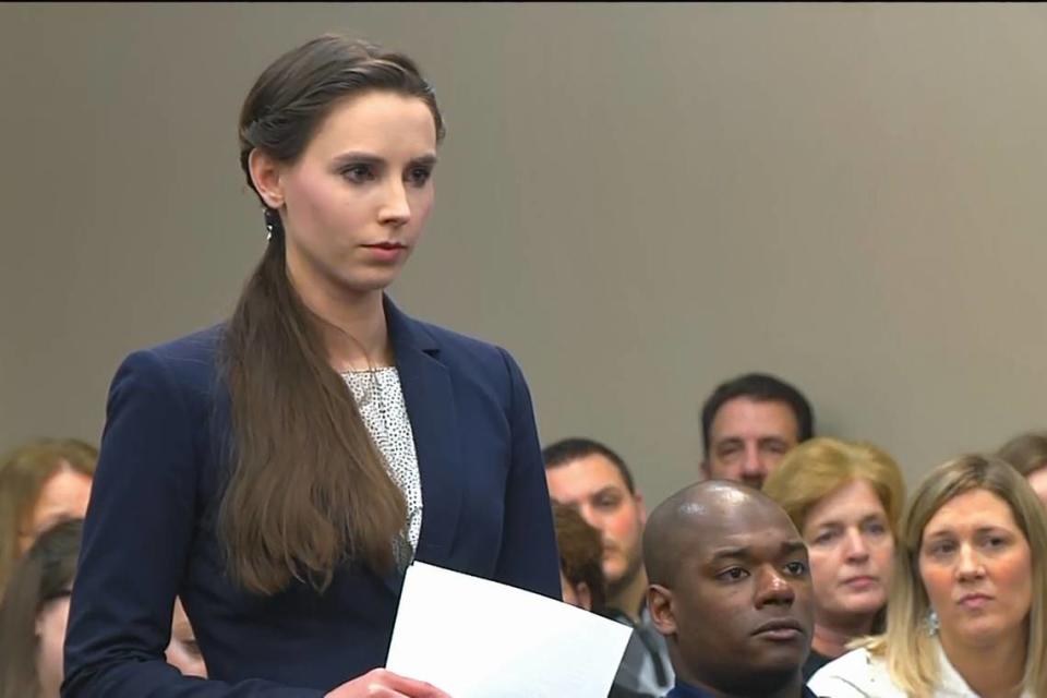 Rachel Denhollander, the first woman to publicly accuse Larry Nassar, the former Michigan State University and USA Gymnastics doctor, of sexual assault. From the Netflix documentary “Athlete A.”