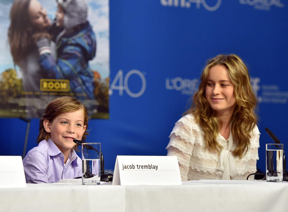 <p>Larson and her 9-year-old co-star Jacob Tremblay took questions from the press on September 14, 2015 in Toronto. While shooting the film, the two actors <a href="https://www.yahoo.com/movies/brie-larson-and-young-room-co-star-jacob-222705788.html" data-ylk="slk:bonded over their love of;elm:context_link;itc:0;sec:content-canvas;outcm:mb_qualified_link;_E:mb_qualified_link;ct:story;" class="link  yahoo-link">bonded over their love of </a><i><a href="https://www.yahoo.com/movies/brie-larson-and-young-room-co-star-jacob-222705788.html" data-ylk="slk:Star Wars;elm:context_link;itc:0;sec:content-canvas;outcm:mb_qualified_link;_E:mb_qualified_link;ct:story;" class="link  yahoo-link">Star Wars</a>.</i> (Photo: Mike Windle/Getty Images)</p>