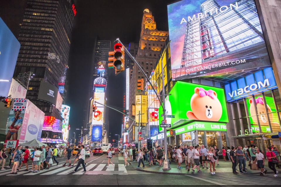 Times Square billboards illuminate the area 24 hours, seven days a week. [Photo Credit: SL Green Realty Corp.]