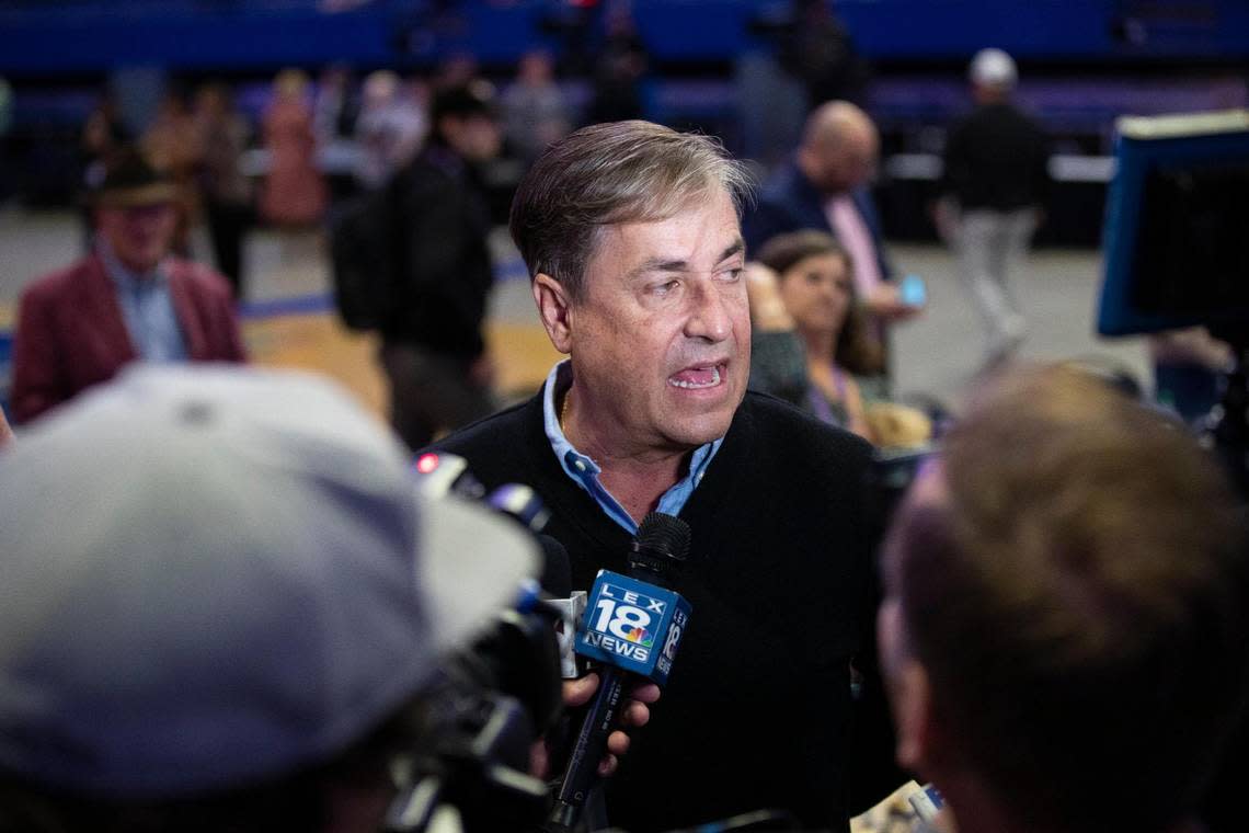 John Sadler, trainer of Breeders’ Cup Classic favorite Flightline, addresses the media during Monday’s post-position draw in Rupp Arena.