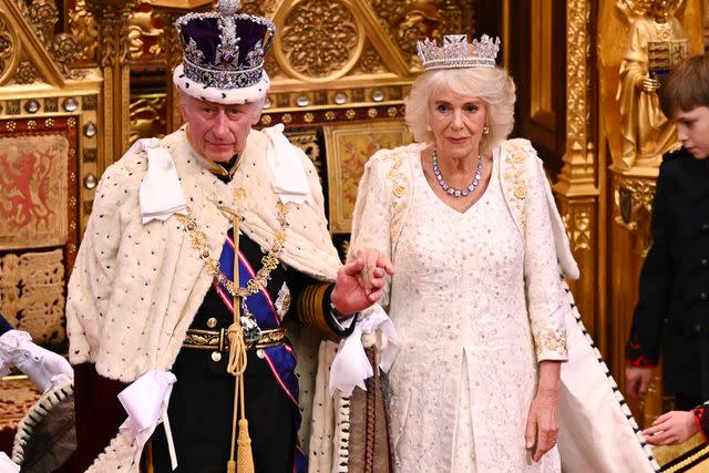 <p>Leon Neal/Getty Images</p> King Charles and Queen Camilla at the State Opening of Parliament on November 7.