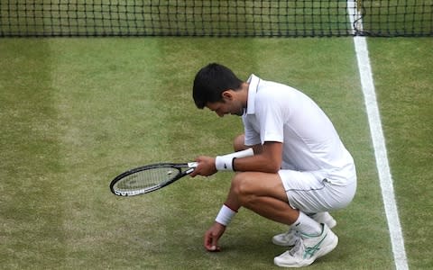 It is tradition for Djokovic to eat the Wimbledon grass after each title win - Credit: AP