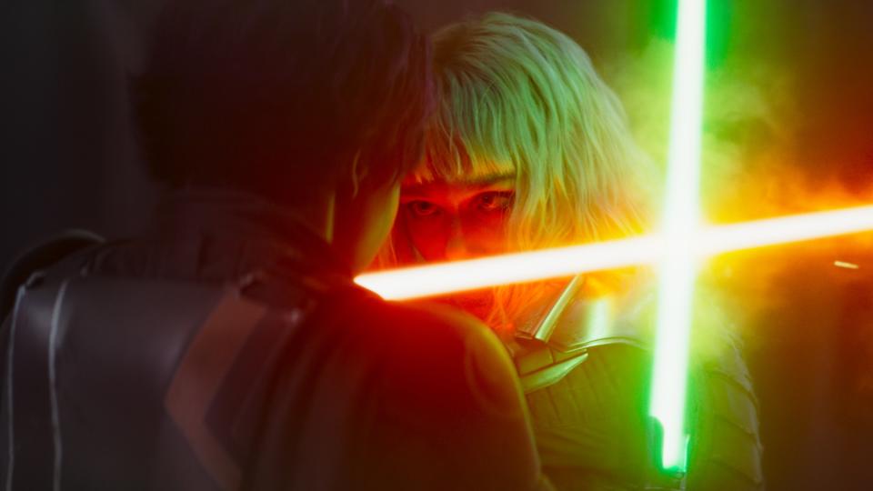 Shin and Sabine cross lightsabers in Ahsoka episode 4