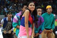 Kathryn Bernardo performs during Princess and I's "The Royal Championship" basketball game between Team Jao and Team Gino held at the Mall of Asia Arena in Pasay city, south of Manila on 20 January 2012.