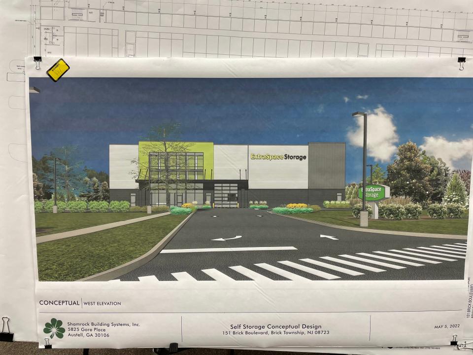 A n architect's rendering shows a self-storage facility that will replace Berry Fresh Farms on Brick Boulevard.