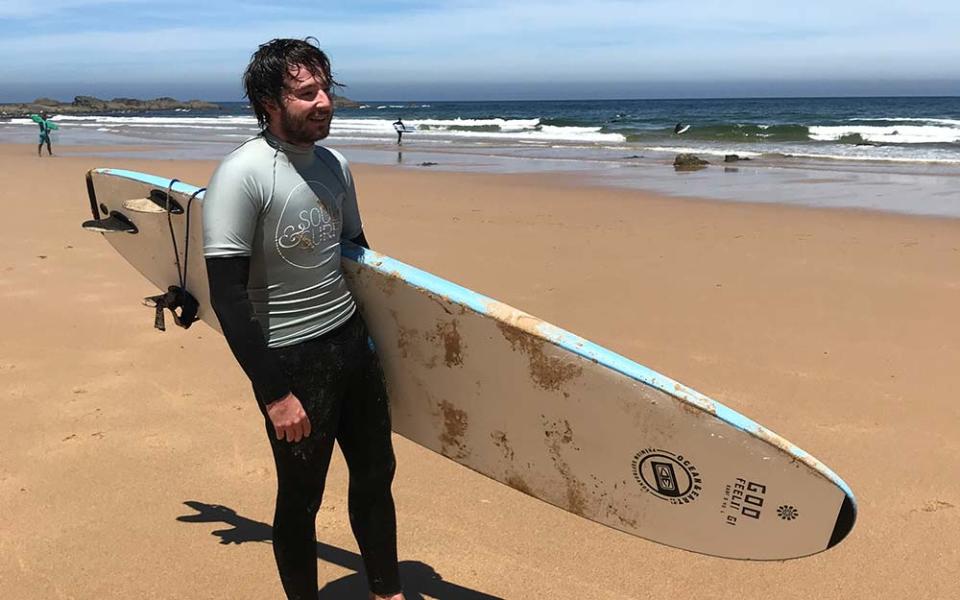Ben Parker after surfing the waves off Praia do Castelejo