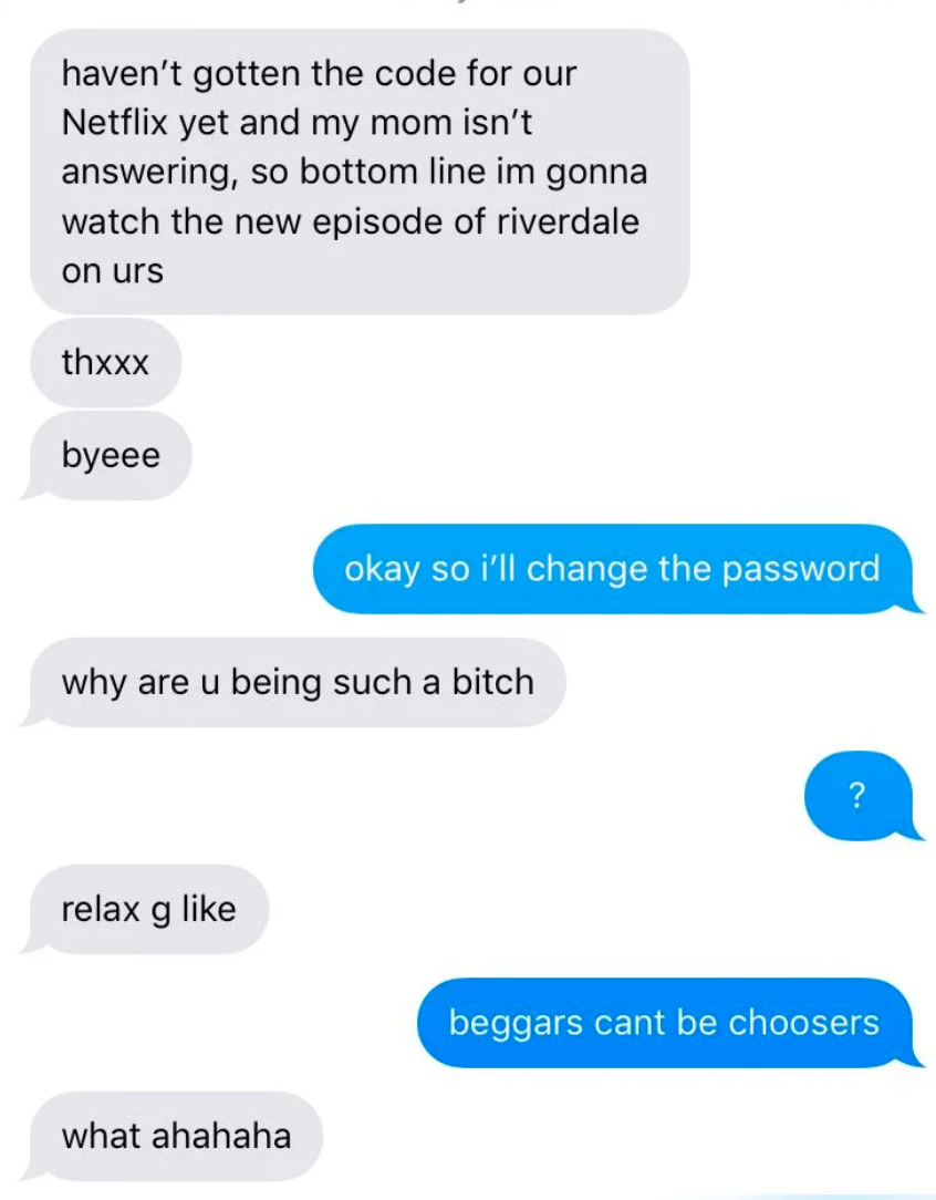 ex's texts asking for password and then getting mad when they refuse