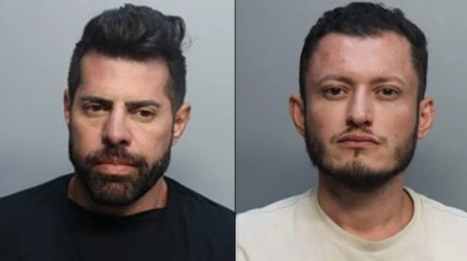 Marcelo Chaves, 44, and Ronald Maldonado, 35, were arrested at the Miami International Airport Tuesday on drug trafficking charges, according to Miami-Dade Police arrest reports (Local 10 News/video screengrab)