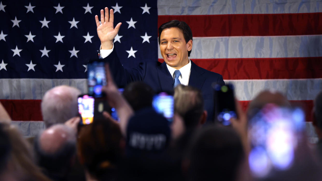 Florida Gov. Ron DeSantis waves to the crowd at an event in Staten Island, N.Y.