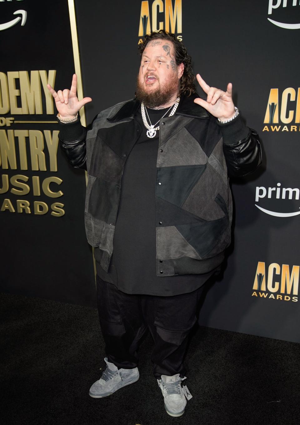 Jelly Roll arrives for the 58th ACM Awards at the Ford Center at the Star in Frisco Texas, on Thursday, May 11, 2023.