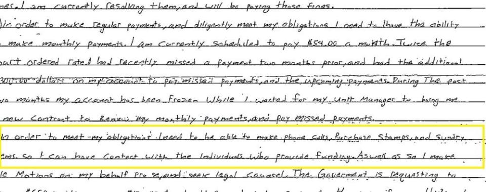 A handwritten motion filed by James Alex Fields Jr. on Jan. 23, 2023. / Credit: U.S. District Court for the Western District of Virginia