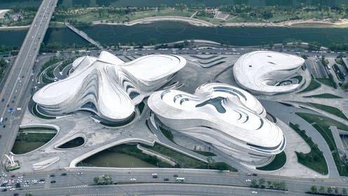 <span class="caption">Changsha Meixihu Culture and Arts Centre, in Hunan province, China. Designed by Zaha Hadid Architects in 2019</span> <span class="attribution"><a class="link " href="https://www.shutterstock.com/image-photo/changsha-hunan-provence-china-19-april-1670545345" rel="nofollow noopener" target="_blank" data-ylk="slk:Jason_x.j / Shutterstock.com;elm:context_link;itc:0;sec:content-canvas">Jason_x.j / Shutterstock.com</a></span>