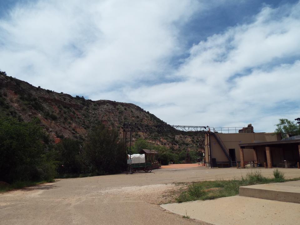 The backstage is seen for "TEXAS" the Outdoor Musical, which had its season opening night on Thursday evening without a hitch. Parts of Palo Duro Canyon are closed due to flooding and the weather, but the musical is continuing on as planned.