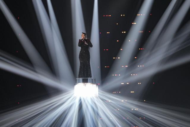 La Zarra of France performs during dress rehearsals for the Grand final at the Eurovision Song Contest in Liverpool, England, Friday, May 12, 2023. (AP Photo/Martin Meissner)