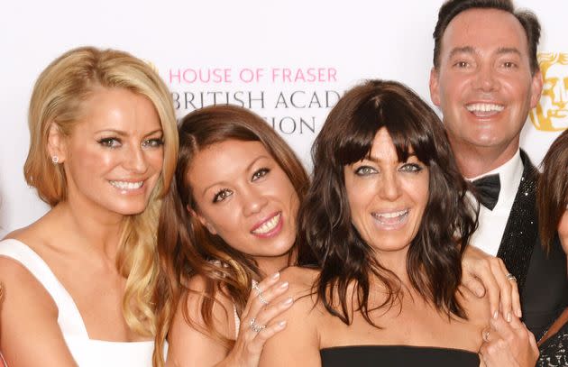 Sarah with hosts Tess Daly and Claudia Winkleman and judge Craig Revel Horwood (Photo: David M. Benett via Getty Images)