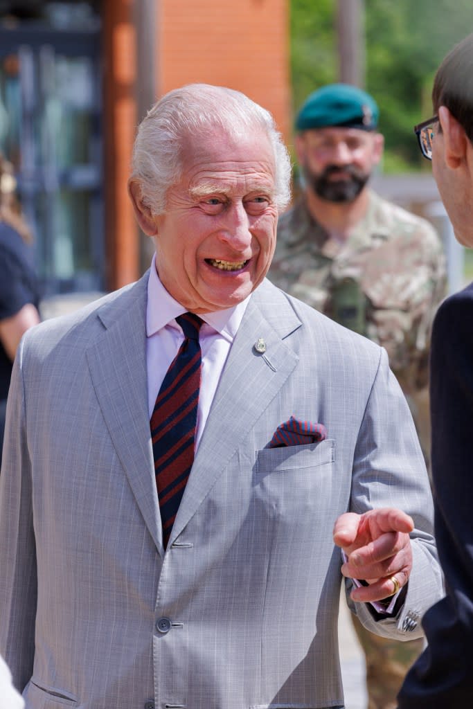 King Charles III at Army’s Royal Engineers at Gibraltar Barracks on May 9, 2024 in Camberley, England. Getty Images