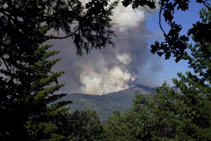 The Washburn Fire can be seen from unincorporated Mariposa County, Calif., as it continues to burn in Yosemite National Park on Monday, July 11, 2022. (AP Photo/Godofredo A. Vásquez)