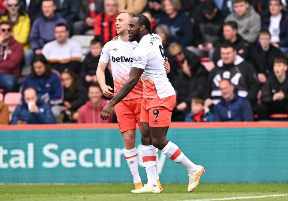 Double blow: West Ham pair Jarrod Bowen and Michail Antonio were both injured while on international duty (Getty Images)