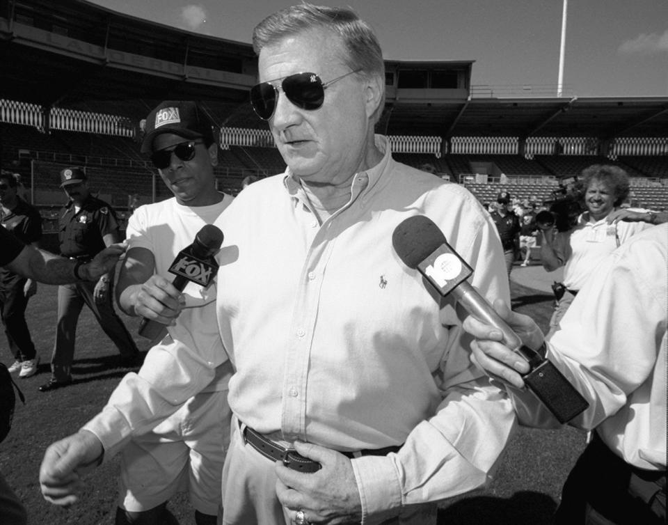 Yankees owner George Steinbrenner was banned from day-to-day operations after a scandal in 1990. (Photo by Linda Cataffo/NY Daily News Archive via Getty Images)