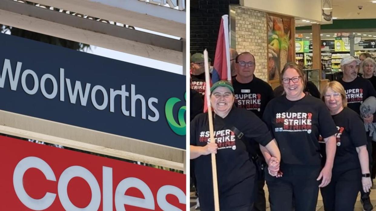 Hundreds of employees at Coles and Woolworths will walk off the job in a first-ever national strike.