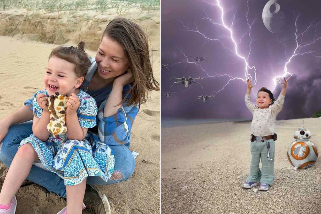 <p>Bindi Irwin/Instagram; Terri Irwin/Instagram</p> Bindi Irwin and her daughter Grace (left), Grace as a Jedi Knight (right)