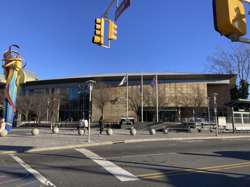 Trenton, N.J.'s train station is pictured on Tuesday, Jan. 2, 2024. Trenton Mayor Reed Gusciora said state officials told him busloads of immigrants from the southern border bound for New York were dropped off in his city. The detour was one of a number in recent days after the mayors of New York and Chicago adopted policies tightening restrictions on buses carrying immigrants from southern states. (AP photo/Mike Catalini)