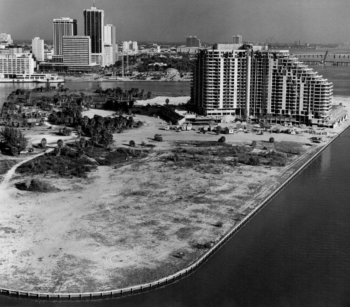 The developing Claughton Island, in 1981, to be marketed as Brickell Key.