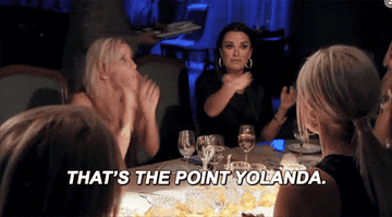 Real Housewives fight, screaming "that's the point, Yolanda"