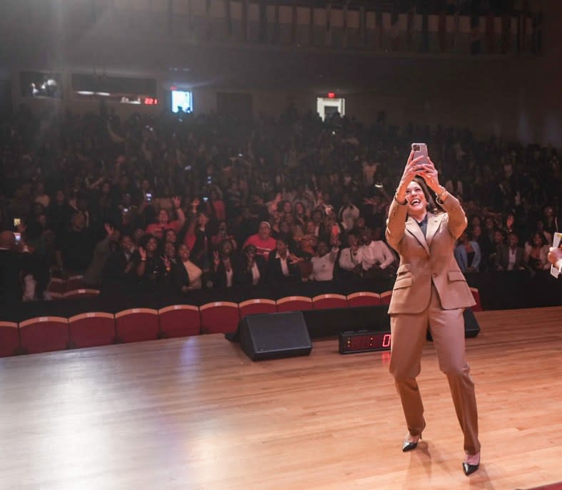 Vice President Kamala Harris turns a camera on the crowd in Atlanta. (Photo: Lawrence Jackson, The White House)