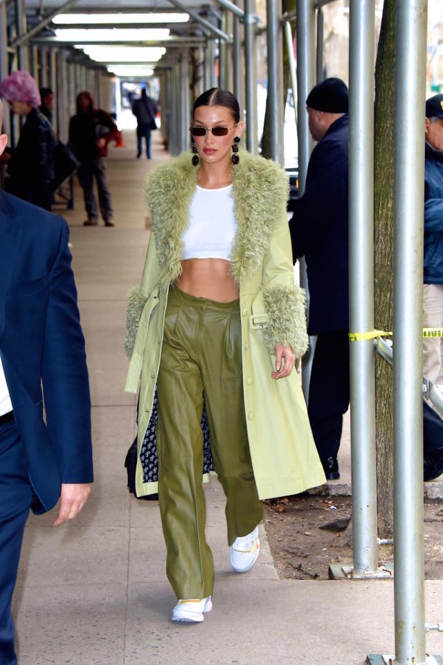 Hailey Bieber Stuns in Skintight Latex Leggings by Saint Laurent - Yahoo  Sports