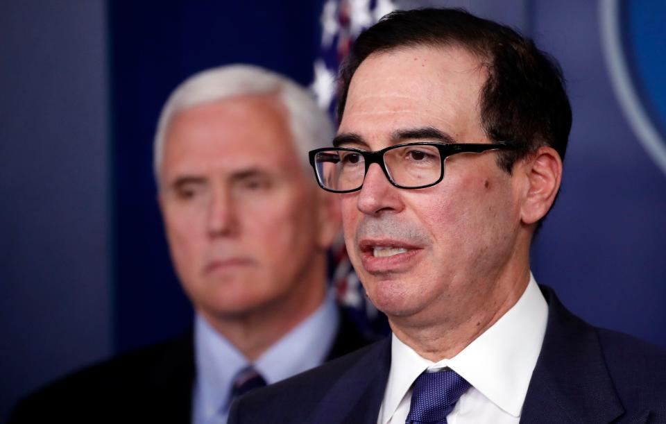 Treasury Secretary Steven Mnuchin said people shouldn't really pay too much attention to the 3.3 million people who filed unemployment benefits last week. (Photo: Alex Brandon/Associated Press)