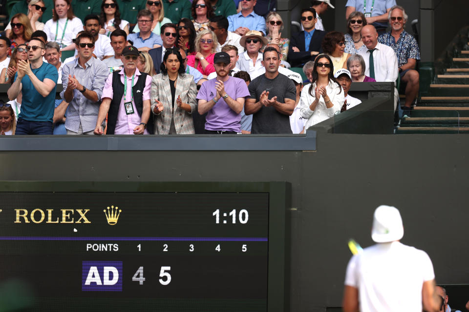 Nick Kyrgios, pictured here looking towards his entourage during the Wimbledon final against Novak Djokovic.