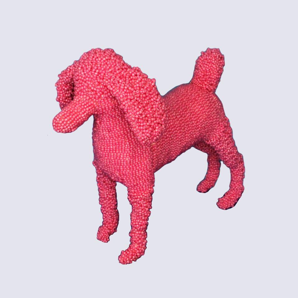 pink beaded dog art