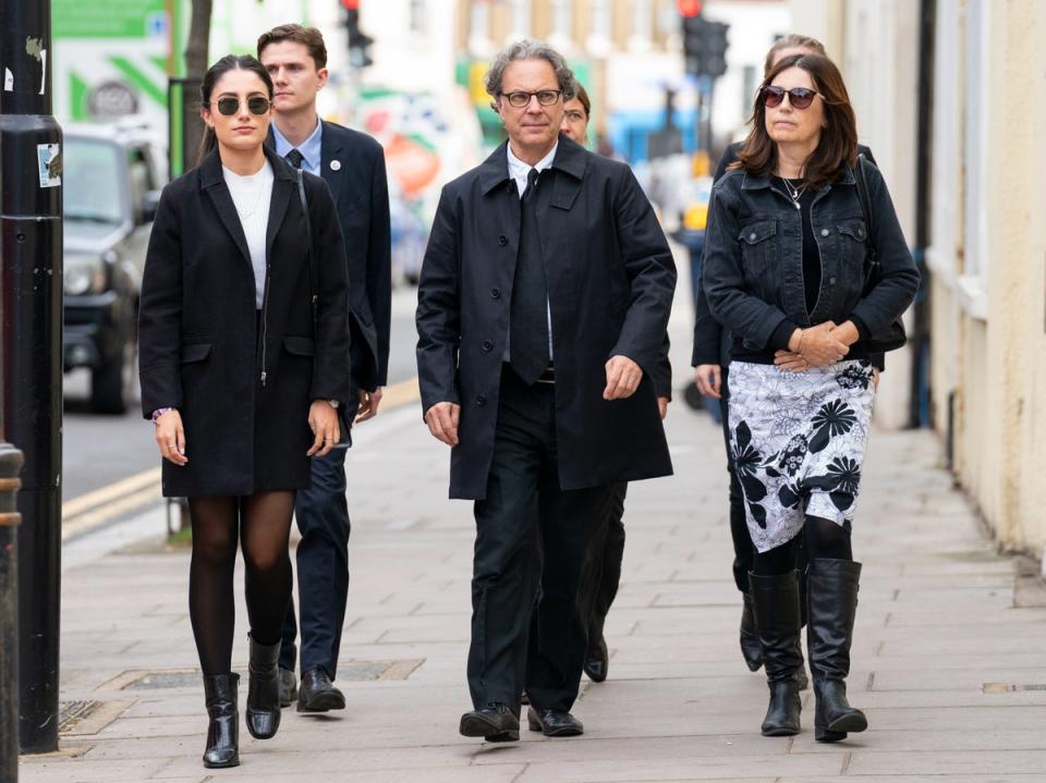 Molly Russell’s father Ian Russell (centre), mother Janet Russell (right) and her sister (left) arrive at North London Coroner’s Court on the first day of the inquest (Kirsty O'Connor/PA)